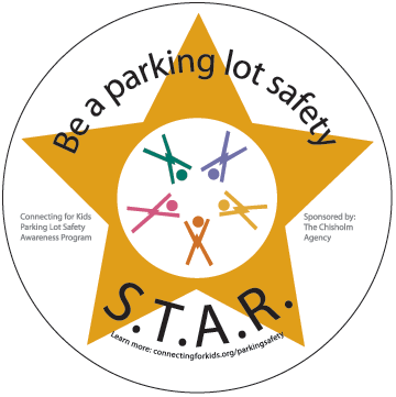 Parking lot safety Star magnet design with text: be a parking lot safety star!
